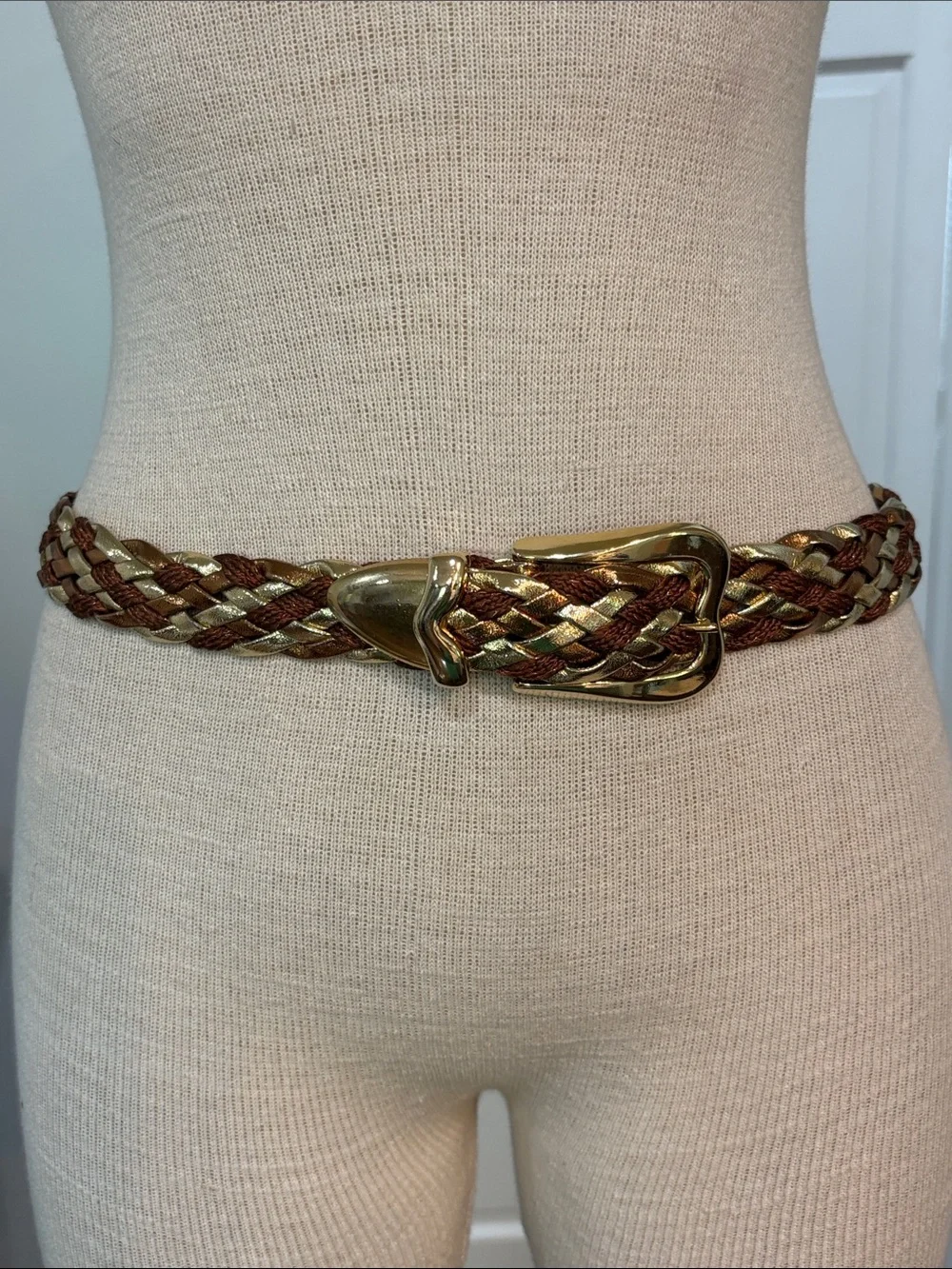 Metallic gold and bronze braided belt